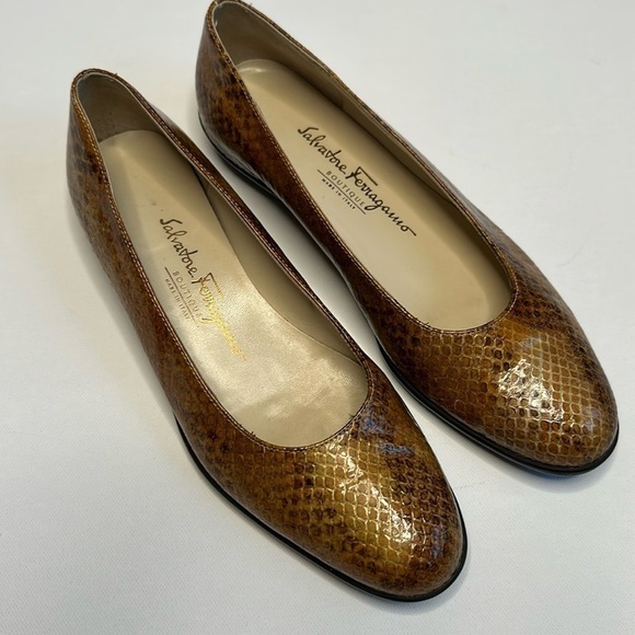 Salvatore Ferragamo Faux Snakeskin Flats - Picture 1 of 10